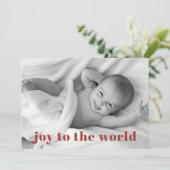 Modern Joy to World Baby Photo Holiday Birth Aankondiging (Staand voorkant)