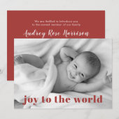 Modern Joy to World Baby Photo Holiday Birth Aankondiging (Voorkant / Achterkant)