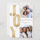 Modern JOY Vrolijk Kerstfeest Twee foto minimalist Feestdagenkaart (Voorkant)