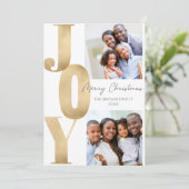 Modern JOY Vrolijk Kerstfeest Twee foto minimalist Feestdagenkaart (Staand voorkant)