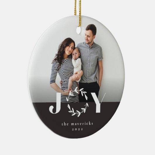 Modern Joy Wreath Photo Holiday Kerstmis Keramisch Ornament (Rechts)