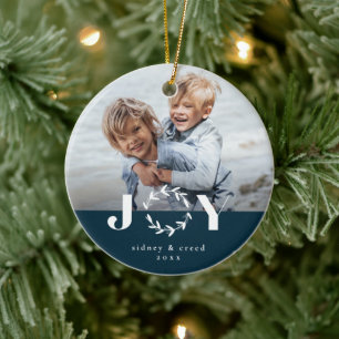 Modern Joy wreatPhoto Holiday Kerstmis Keramisch Ornament
