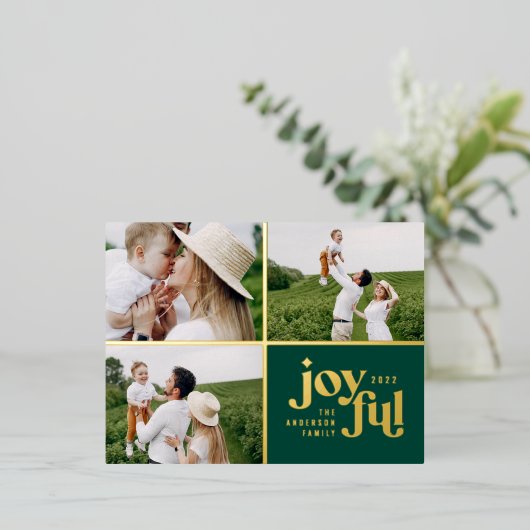 modern joyful 3 foto folie vakantie briefkaart (Staand Voorkant)