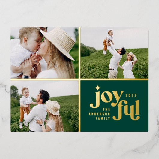 modern joyful 3 foto folie vakantie briefkaart (Voorkant)