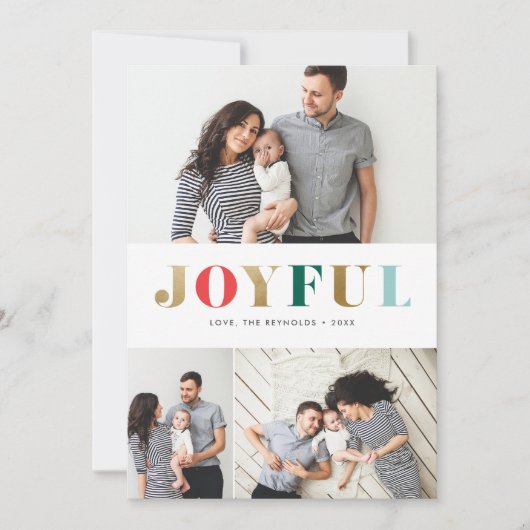 Modern Joyful 3 Photo Collage Kerstmis Feestdagenkaart (Voorkant)