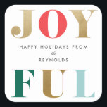 Modern Joyful Christmas Holiday Gift Vierkante Sticker<br><div class="desc">Een moderne vakantiegerichte sticker met afwisselend goudletters.</div>