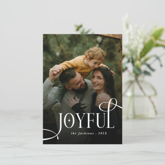 Modern Joyful Family 2 Photo Christmas  Feestdagenkaart (Staand voorkant)