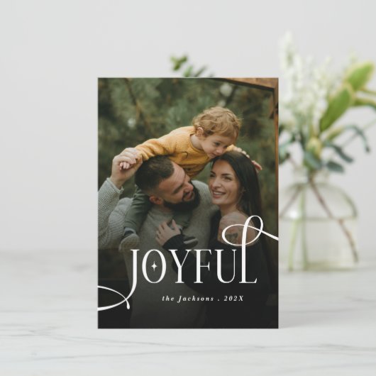 Modern Joyful Family 2 Photo Christmas  Feestdagenkaart (Staand voorkant)