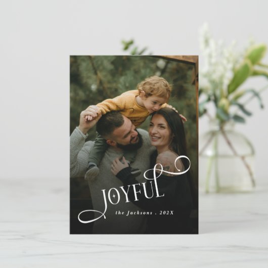 Modern Joyful Family 2 Photo Christmas  Feestdagenkaart (Staand voorkant)