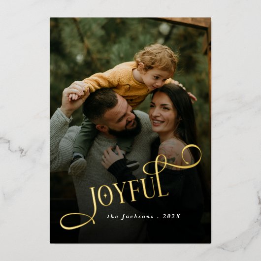 Modern Joyful Family 2 Photo Christmas  Folie Feestdagenkaart (Voorkant)