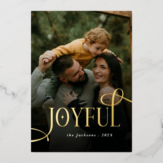 Modern Joyful Family 2 Photo Christmas  Folie Feestdagenkaart (Voorkant)