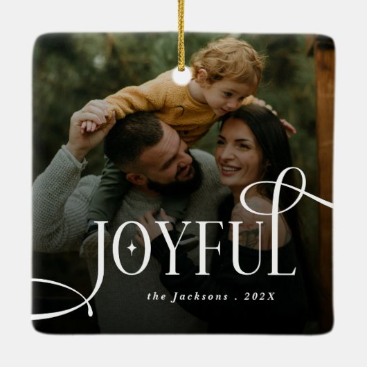Modern Joyful Family 2 Photo Christmas  Keramisch Ornament (Achterkant)