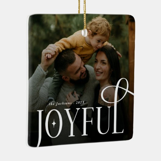 Modern Joyful Family 2 Photo Christmas  Keramisch Ornament (Rechts)
