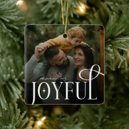 Modern Joyful Family 2 Photo Christmas  Keramisch Ornament