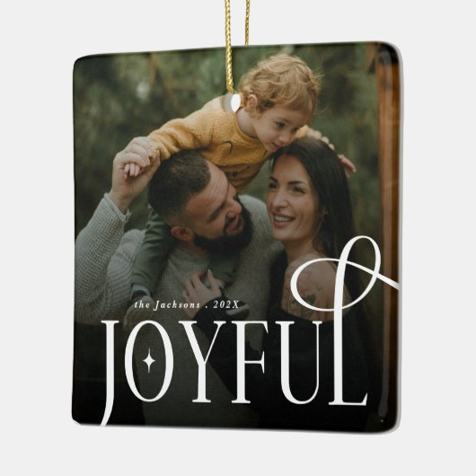 Modern Joyful Family 2 Photo Christmas  Keramisch Ornament (Links)