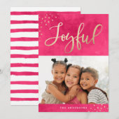Modern Joyful Gold Pink Waterverf Foto Feestdagenkaart (Voorkant / Achterkant)