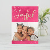 Modern Joyful Gold Pink Waterverf Foto Feestdagenkaart (Staand voorkant)