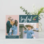 Modern Joyful Greetings Two Photo Blauwgroen Feestdagenkaart (Staand voorkant)