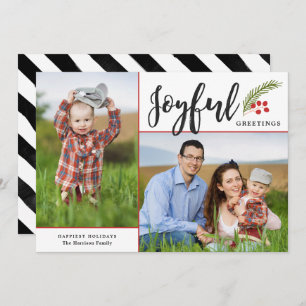 Modern Joyful Greetings Two Photo White Feestdagenkaart