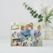 Modern Joyful Hand Lettered Holiday Photo Collage Briefkaart (Staand voorkant)