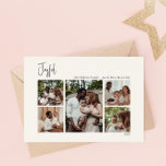Modern Joyful Kerstscript, vijf-foto's Feestdagenkaart<br><div class="desc">Dit moderne vrolijke kerstscript met vijf foto's vakantie briefkaart is ideaal voor uw minimalistische shabby chic boho zwarte en witte vakantie groet. De minimale witte handgeschreven kalligrafie is delicaat en robuust, terwijl het klasje en elegant blijft. Het ontwerp weerspiegelt een eenvoudige, volledig witte winterdag en roept herinneringen op aan een...</div>