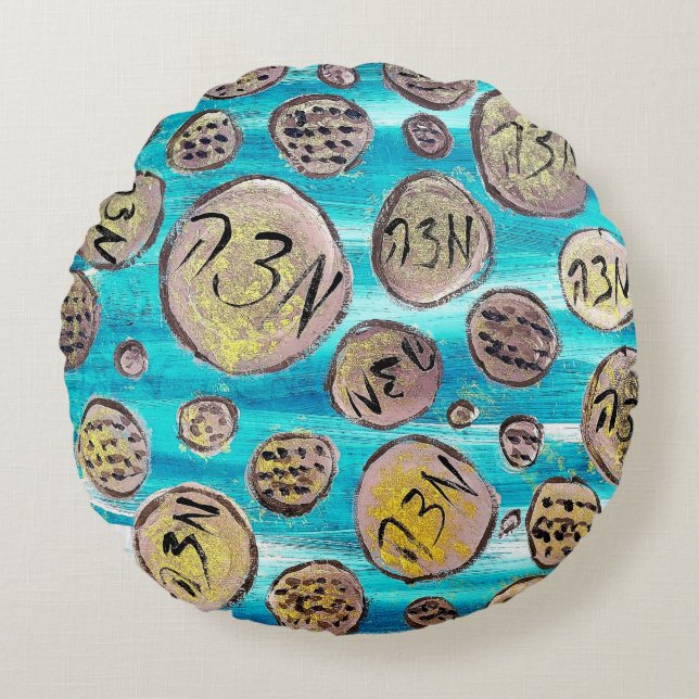 Modern Joyful Matzah Rond Kussen (Voorkant)