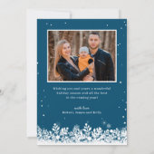 Modern Joyful Script Blue Winter Snowflakes Foto Feestdagenkaart (Achterkant)