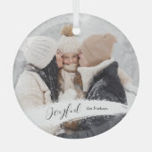 Modern Joyful Script met Snowy Brushstroke Photo Glas Ornament (Voorkant)