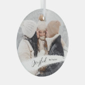 Modern Joyful Script met Snowy Brushstroke Photo Glas Ornament (Voorkant Rechts)