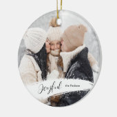 Modern Joyful Script met Snowy Brushstroke Photo Keramisch Ornament (Links)
