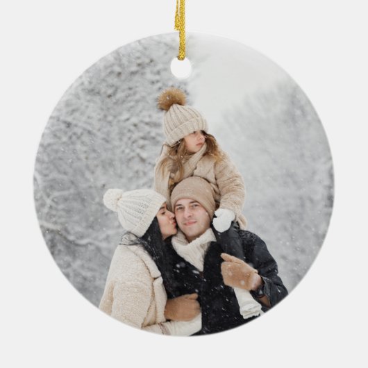 Modern Joyful Script met Snowy Brushstroke Photo Keramisch Ornament (Achterkant)