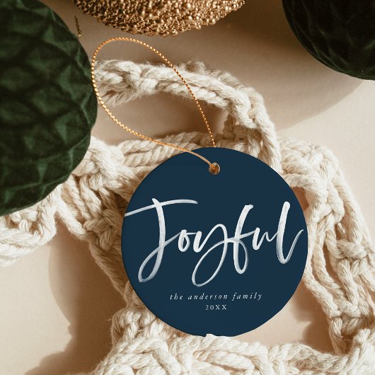 Modern Joyful Script Navy Foto Keramisch Ornament