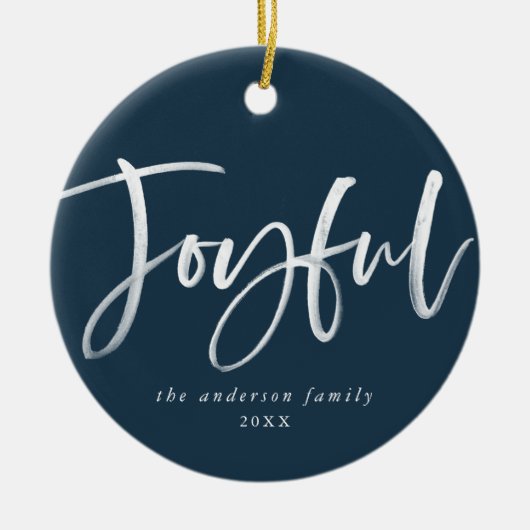Modern Joyful Script Navy Foto Keramisch Ornament (Voorkant)
