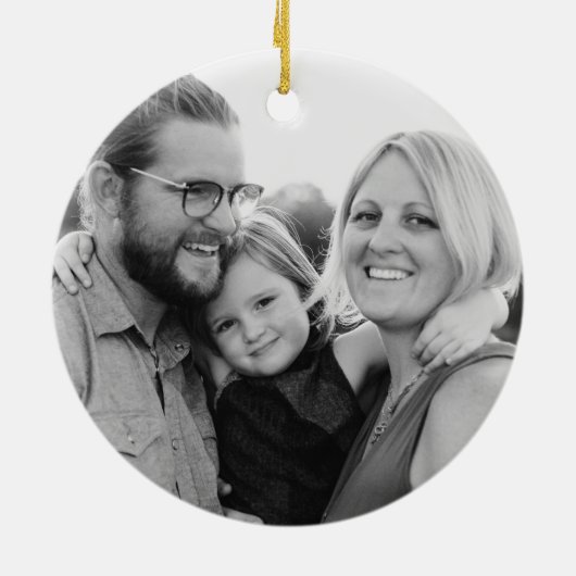 Modern Joyful Script Navy Foto Keramisch Ornament (Achterkant)