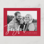 Modern Joyful Script Red Holiday Foto Briefkaart (Voorkant)