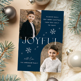 Modern Joyful Snowflake Navy Arch Lijst 2 Foto Feestdagenkaart