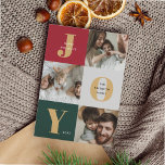 Modern Joyful Trio Fotocollage Rood Groen Feestdagenkaart<br><div class="desc">Modern Joyful Trio Fotocollage Rood Groen Vakantie Kaart</div>