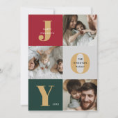 Modern Joyful Trio Fotocollage Rood Groen Feestdagenkaart (Voorkant)