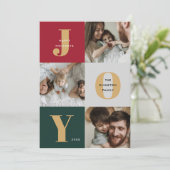 Modern Joyful Trio Fotocollage Rood Groen Feestdagenkaart (Staand voorkant)