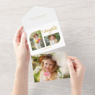 Modern Joyful Typography Half Arch 2-foto All In One Uitnodiging