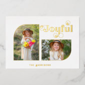 Modern Joyful Typography Half Arch 2-foto Folie Feestdagenkaart (Voorkant)