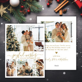 Modern Joyful Wishes Gold Script 4 Foto Kerstmis Feestdagenkaart
