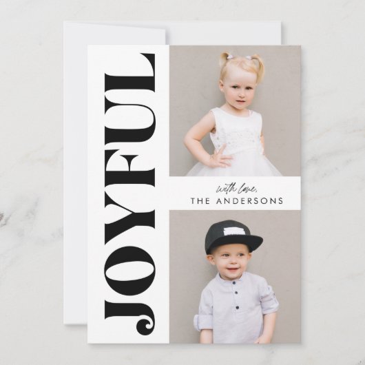 Modern Joyful Zwart-wit Kerstmis 4 Foto Feestdagenkaart (Voorkant)