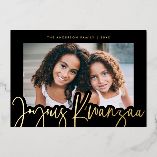 Modern Joyous Kwanzaa Mudcloth Pattern Gold Folie Feestdagenkaart (Voorkant)