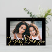 Modern Joyous Kwanzaa Mudcloth Pattern Gold Folie Feestdagenkaart (Staand Voorkant)