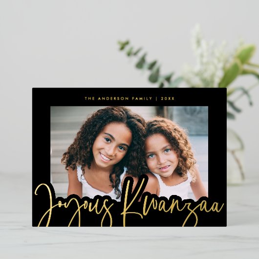Modern Joyous Kwanzaa Mudcloth Pattern Gold Folie Feestdagenkaart (Staand Voorkant)