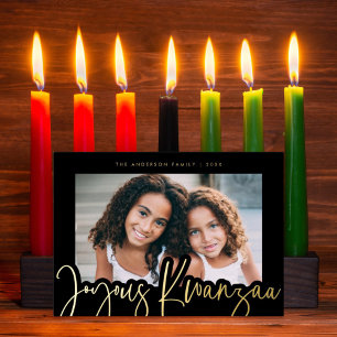 Modern Joyous Kwanzaa Mudcloth Pattern Gold Folie Feestdagenkaart