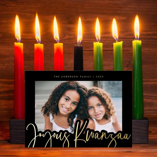 Modern Joyous Kwanzaa Mudcloth Pattern Gold Folie Feestdagenkaart