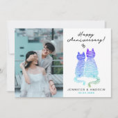 Modern Jubileum Gradient Blue Cats Love Foto Feestdagenkaart (Voorkant)