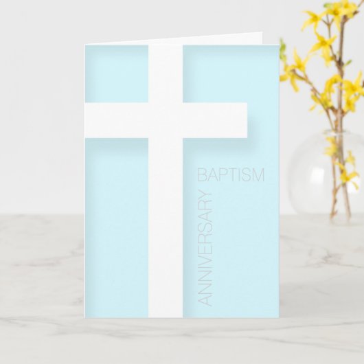 Modern Jubileum van Doopsel in Blauwe Groet Kaart (Gele Bloem)